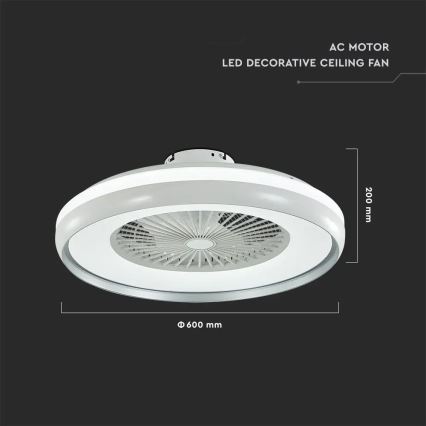 LED Stropní svítidlo s ventilátorem LED/45W/230V 3000/4000/6500K šedá + dálkové ovládání