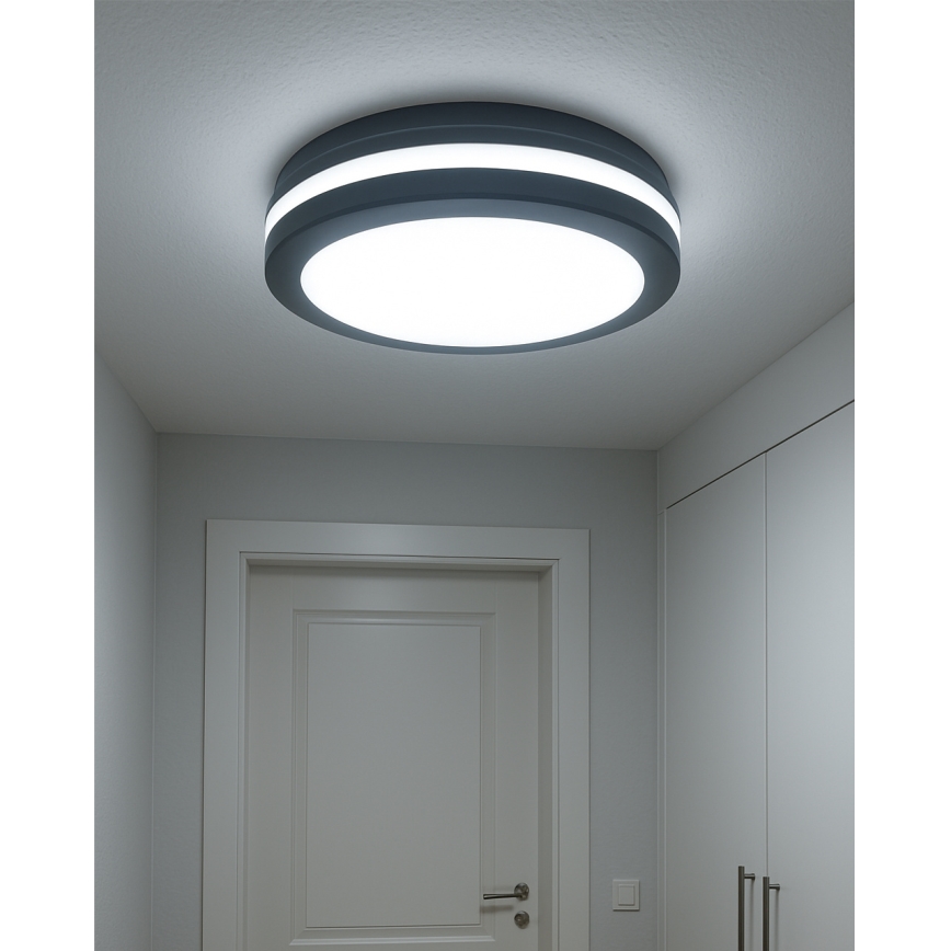 LED Stropní svítidlo se senzorem pohybu LED/20W/230V 3000/4000/6500K pr. 230 cm IP54 antracit