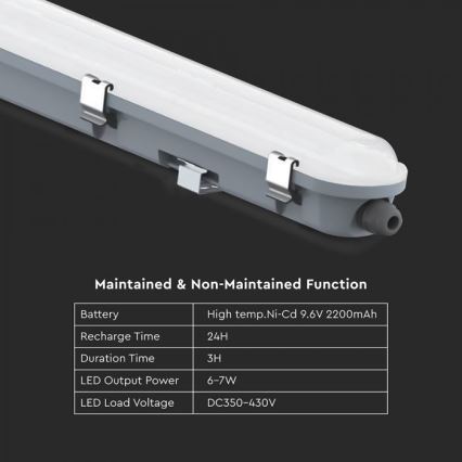 LED Technické zářivkové svítidlo s nouzovým modul LED/48W/230V 6500K IP65 2200 mAh 150 cm