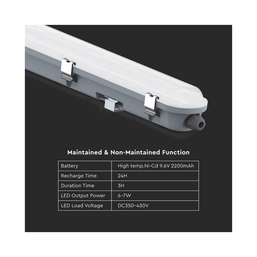 LED Technické zářivkové svítidlo s nouzovým modul LED/48W/230V 6500K IP65 2200 mAh 150 cm