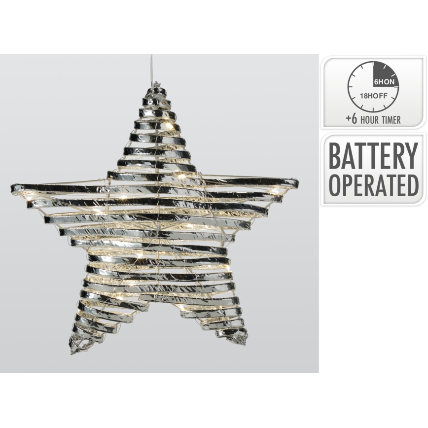LED Vánoční dekorace 30xLED/3xAA 40 cm teplá bílá hvězda/stříbrná