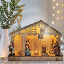 LED Vánoční dekorace LED/2xAA dřevěný betlém