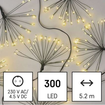 LED Vánoční řetěz 300xLED 5,2+3 m teplá bílá