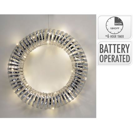 LED Vánoční věnec 30xLED/3xAA pr. 40 cm teplá bílá věnec/stříbrná
