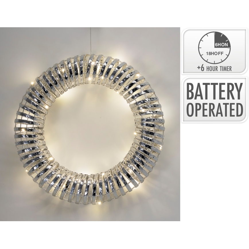 LED Vánoční věnec 30xLED/3xAA pr. 40 cm teplá bílá věnec/stříbrná