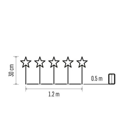 LED Vánoční venkovní dekorace 5xLED/3xAA IP44 hvězdy