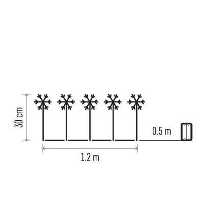 LED Vánoční venkovní dekorace 5xLED/3xAA IP44 vločky