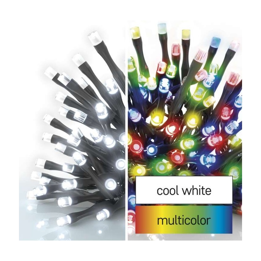 LED Vánoční venkovní řetěz 100xLED/8 módů 15m IP44 studená bílá/multicolor