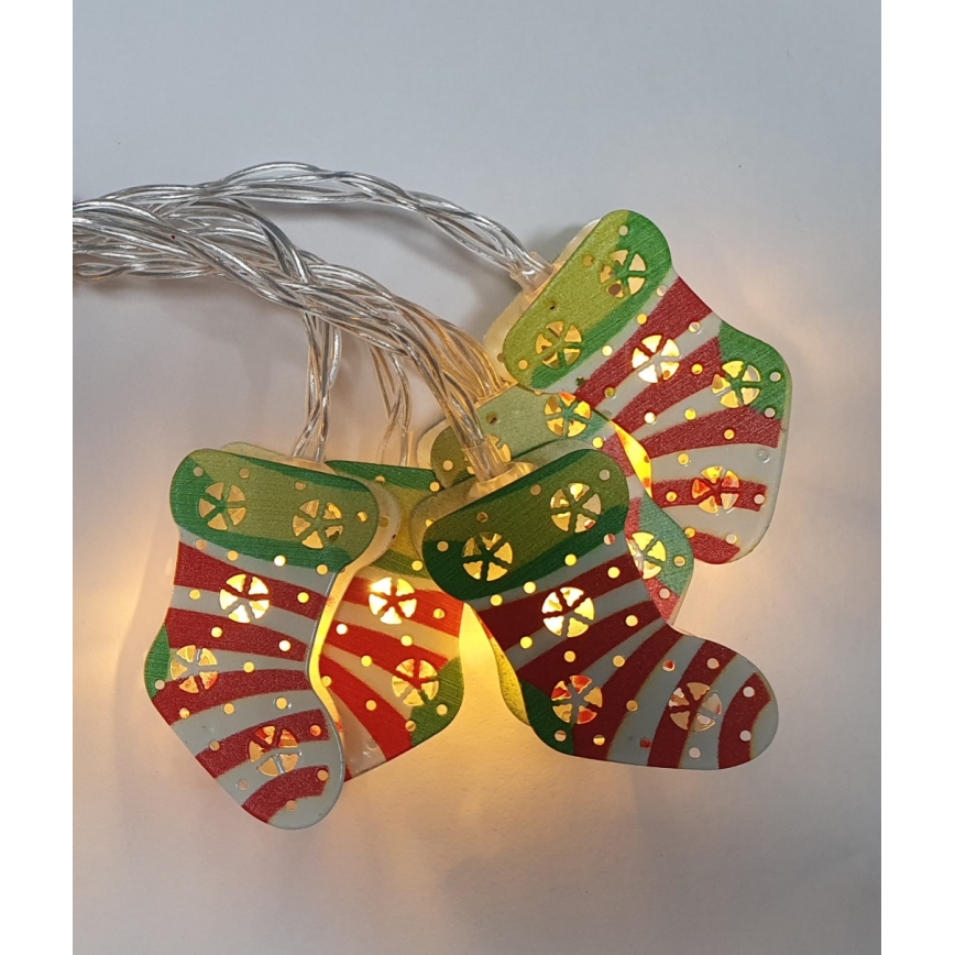 LED Vánoční venkovní řetěz 10xLED/2xAA 1,65 m IP44 teplá bílá punčochy