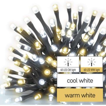 LED Vánoční venkovní řetěz 120xLED/17m IP44 teplá/studená bílá