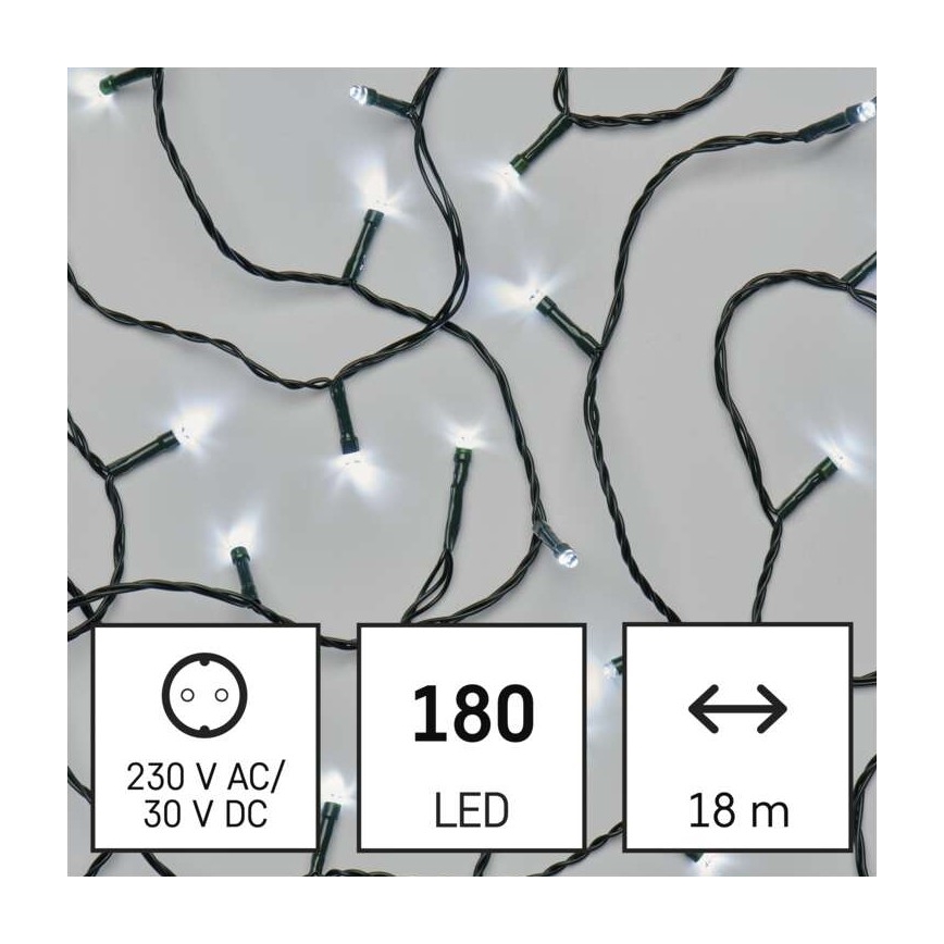 LED Vánoční venkovní řetěz 180xLED/8 módů 23m IP44 studená bílá