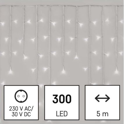 LED Vánoční venkovní řetěz 300xLED/8 módů 10m IP44 studená bílá + dálkové ovládání