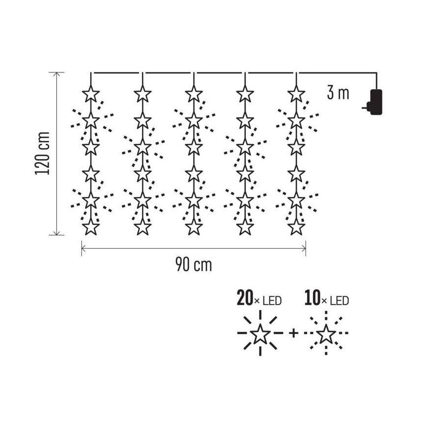 LED Vánoční venkovní řetěz 30xLED/3,9m IP44 hvězdy