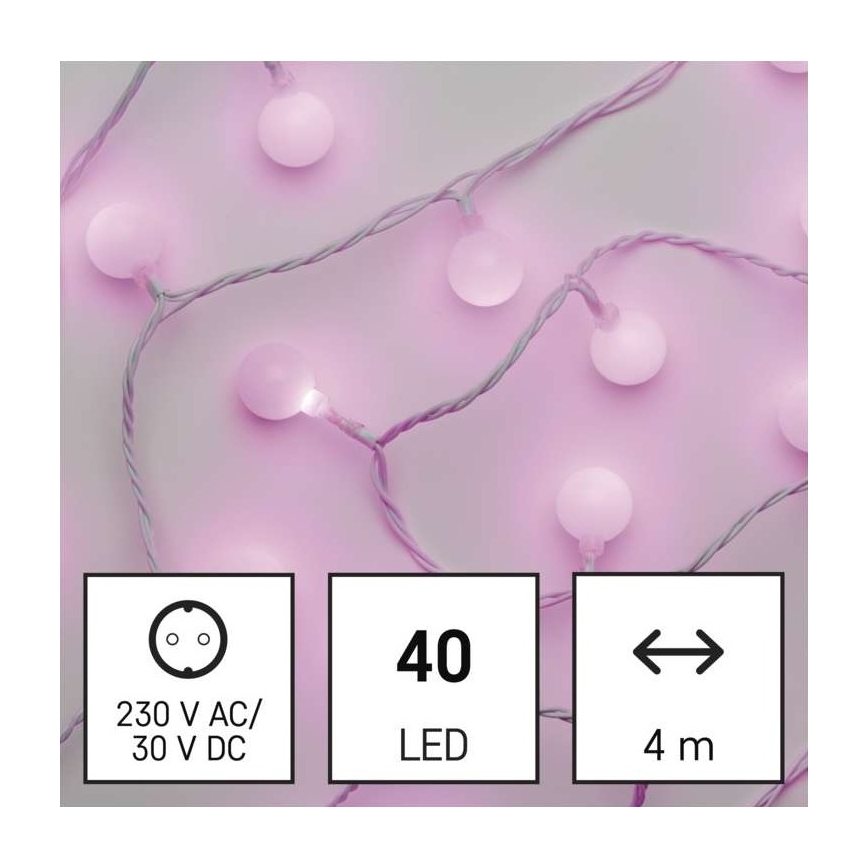 LED Vánoční venkovní řetěz 40xLED/9m IP44 růžová