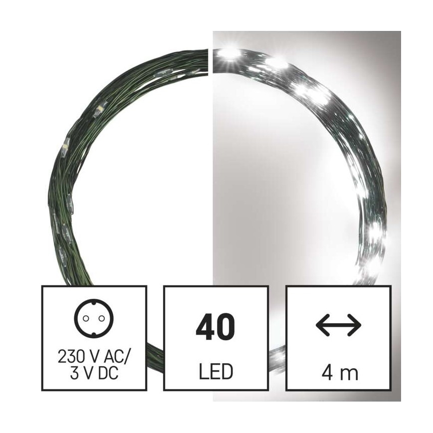 LED Vánoční venkovní řetěz 40xLED/9m IP44 studená bílá