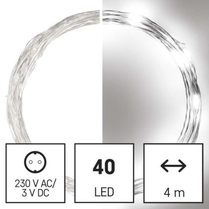 LED Vánoční venkovní řetěz 40xLED/9m IP44 studená bílá