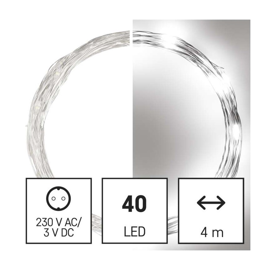 LED Vánoční venkovní řetěz 40xLED/9m IP44 studená bílá