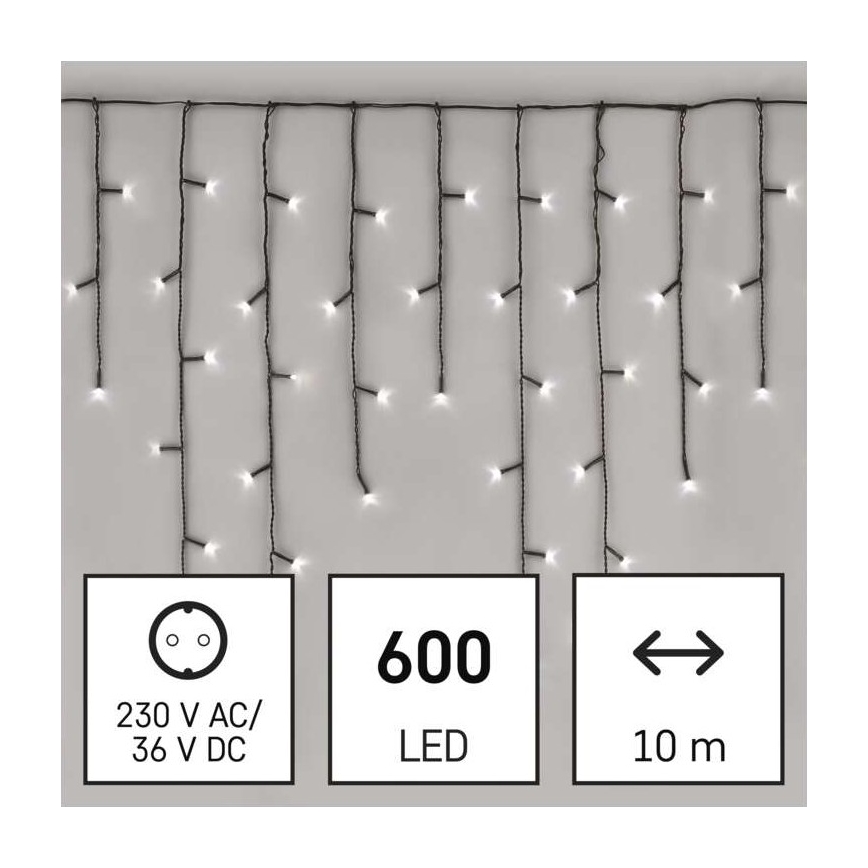 LED Vánoční venkovní řetěz 600xLED/8 módů 15m IP44 studená bílá
