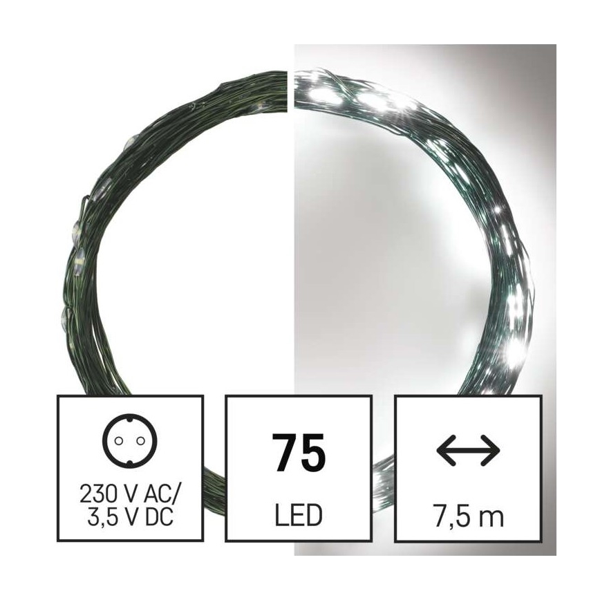 LED Vánoční venkovní řetěz 75xLED/12,5m IP44 studená bílá