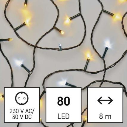 LED Vánoční venkovní řetěz 80xLED/13m IP44 teplá/studená bílá