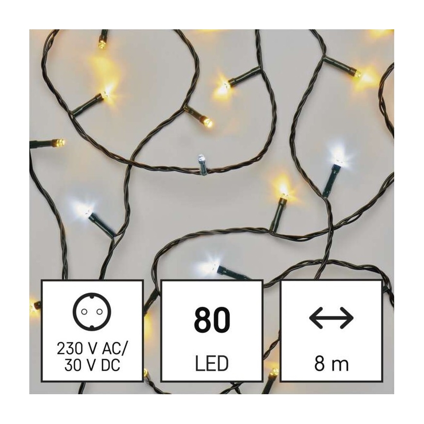 LED Vánoční venkovní řetěz 80xLED/13m IP44 teplá/studená bílá