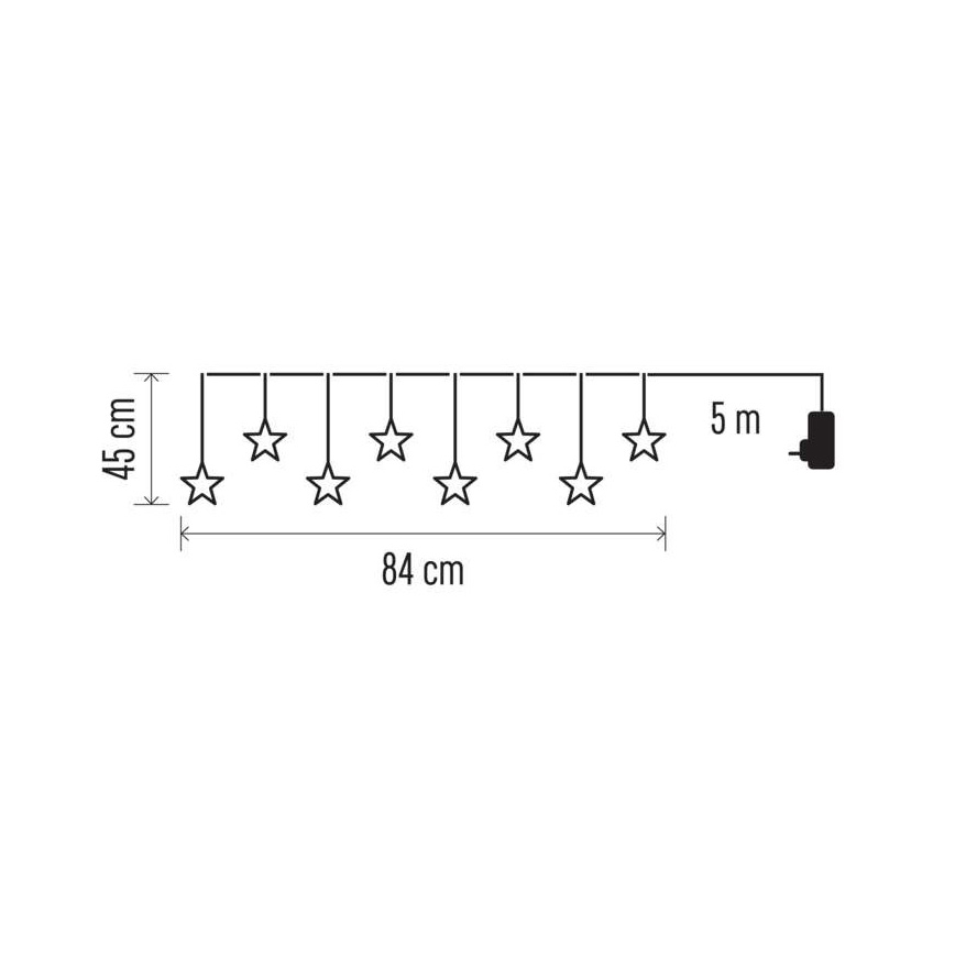 LED Vánoční venkovní řetěz 8xLED/5,84m IP44 hvězdy