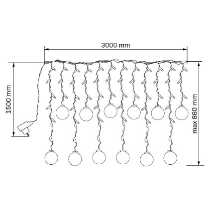 LED Vánoční závěs WISH BALLS 108xLED/8 funkcí 4,5 m teplá bílá