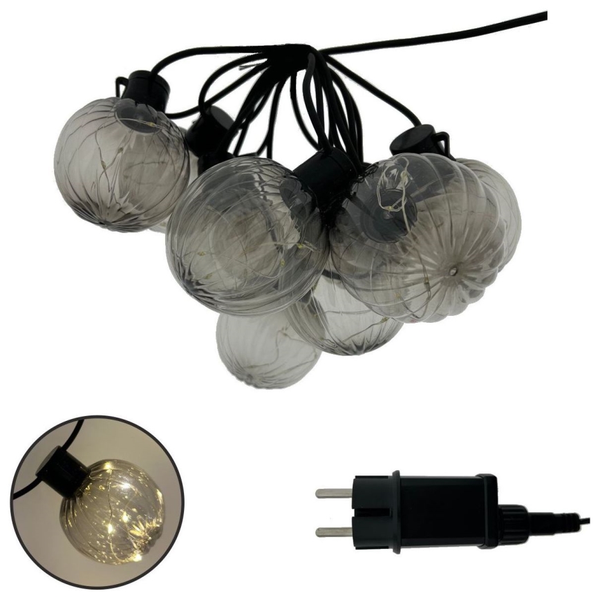 LED Venkovní dekorační řetěz 10xLED/0,15W/230V 6,8 m IP44 černá/kouřová
