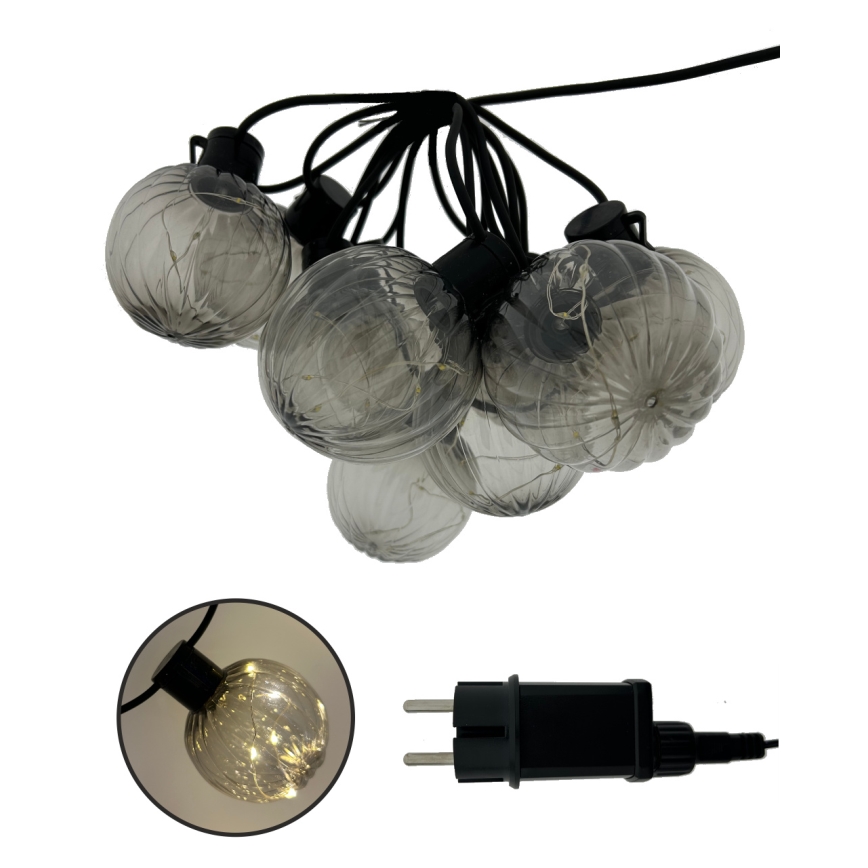 LED Venkovní dekorační řetěz 10xLED/0,15W/230V 6,8 m IP44 černá/kouřová