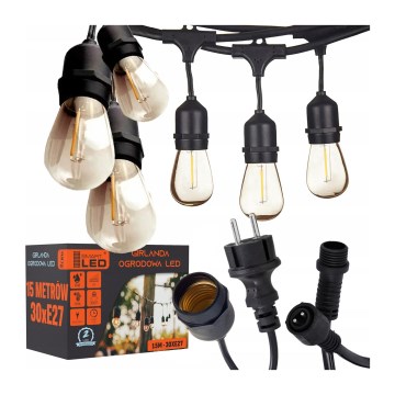 LED Venkovní dekorační řetěz 15xE27/1W/230V 15,94 m IP44 černá