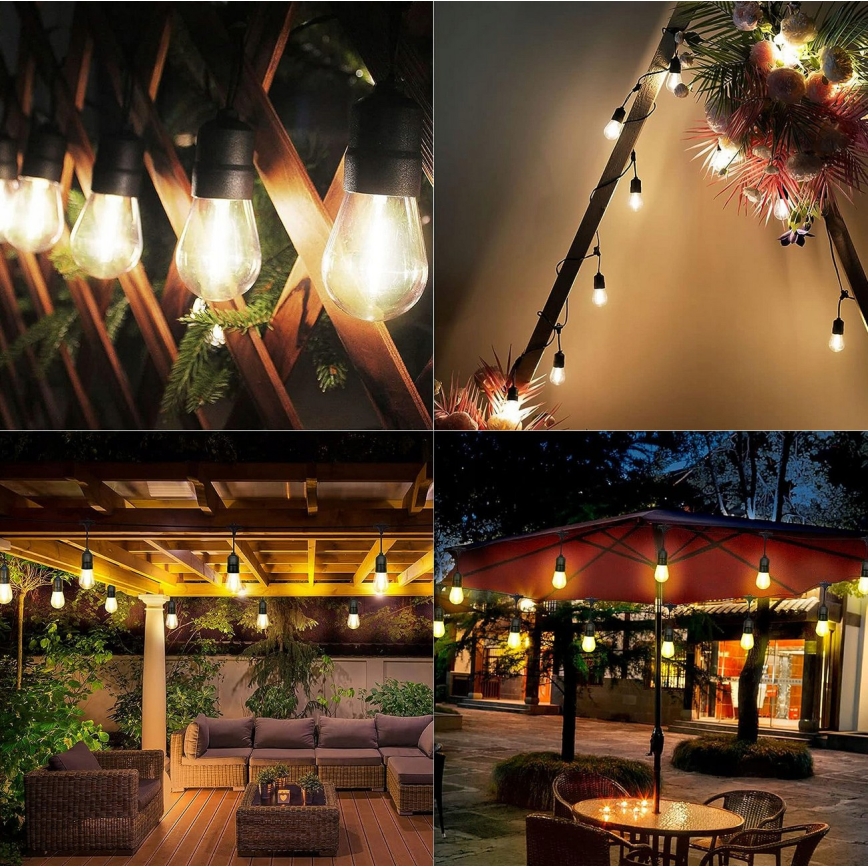 LED Venkovní dekorační řetěz 15xE27/1W/230V 15,94 m IP44 černá