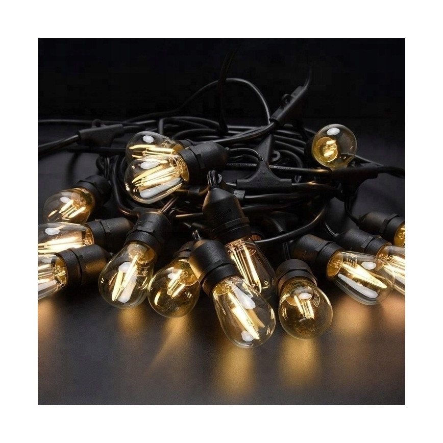 LED Venkovní dekorační řetěz 20xE27/1W/230V 20,94 m IP44 černá