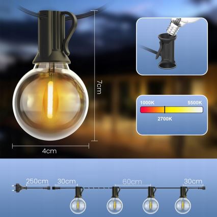 LED Venkovní dekorační řetěz 25xE12/1W/230V 17,5 m IP65 černá