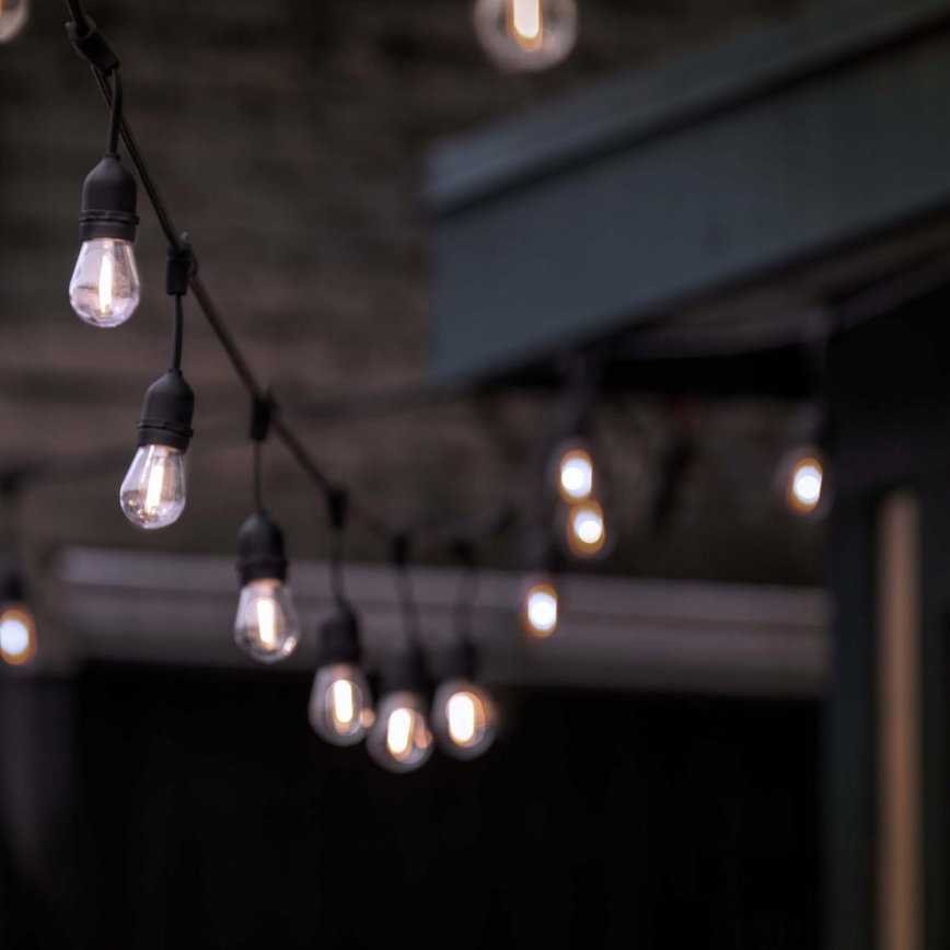 LED Venkovní dekorační řetěz 30xE27/1W/230V 16,44 m IP44 černá