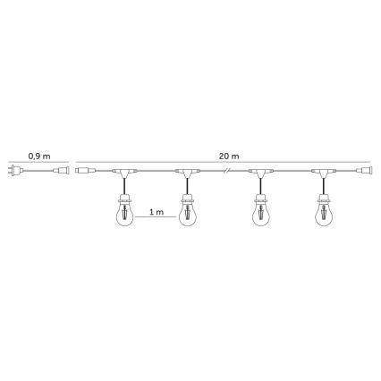LED Venkovní dekorační řetěz BAJA ST64 20xE27/1W/230V 20,9m IP44 teplá bílá