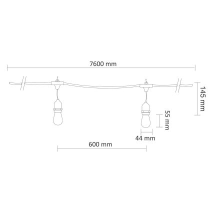 LED Venkovní dekorační řetěz PARTY NEON 7,6 m 10xE27/0,6W/36V IP44