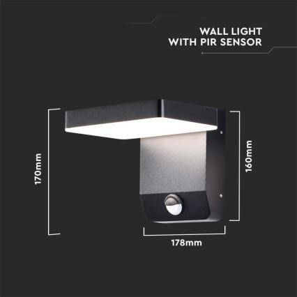 LED Venkovní nástěnné flexibilní svítidlo se senzorem LED/17W/230V IP65 3000K černá