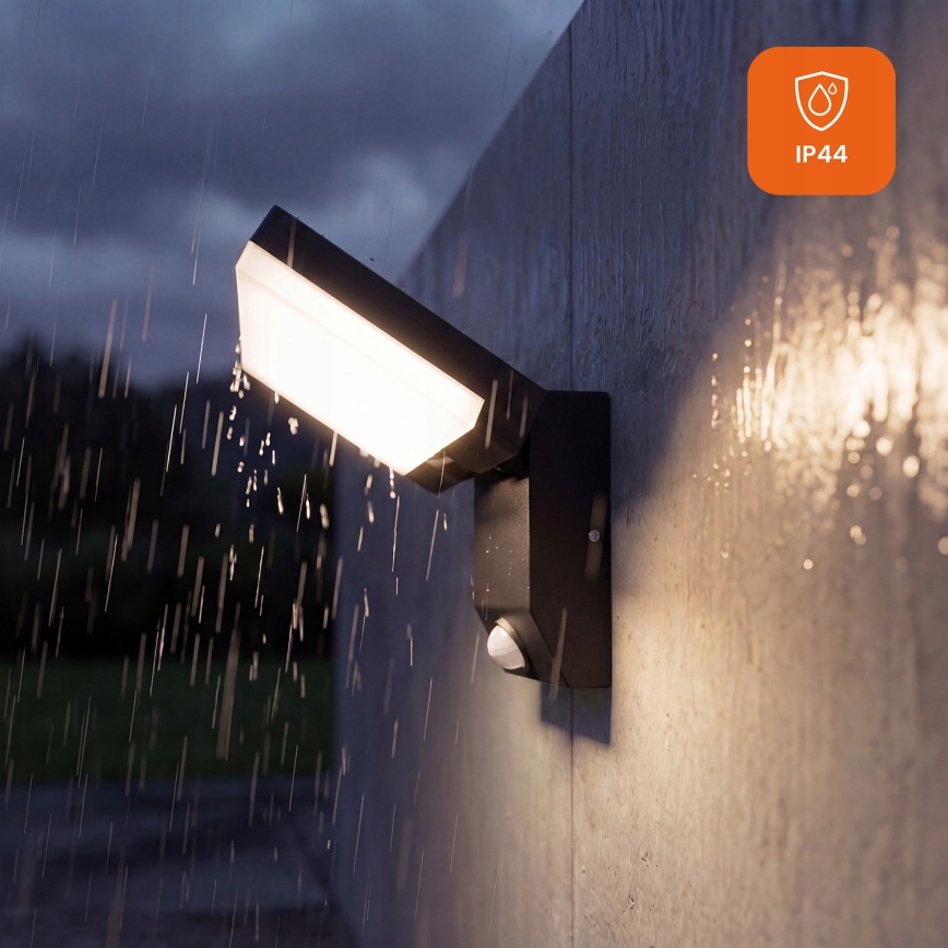 LED Venkovní nástěnné svítidlo se senzorem pohybu LED/18W/230V IP44 černá