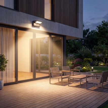 LED Venkovní nástěnné svítidlo se senzorem pohybu a soumraku LED/25W/230V 3000/4000/6500K IP54 černá