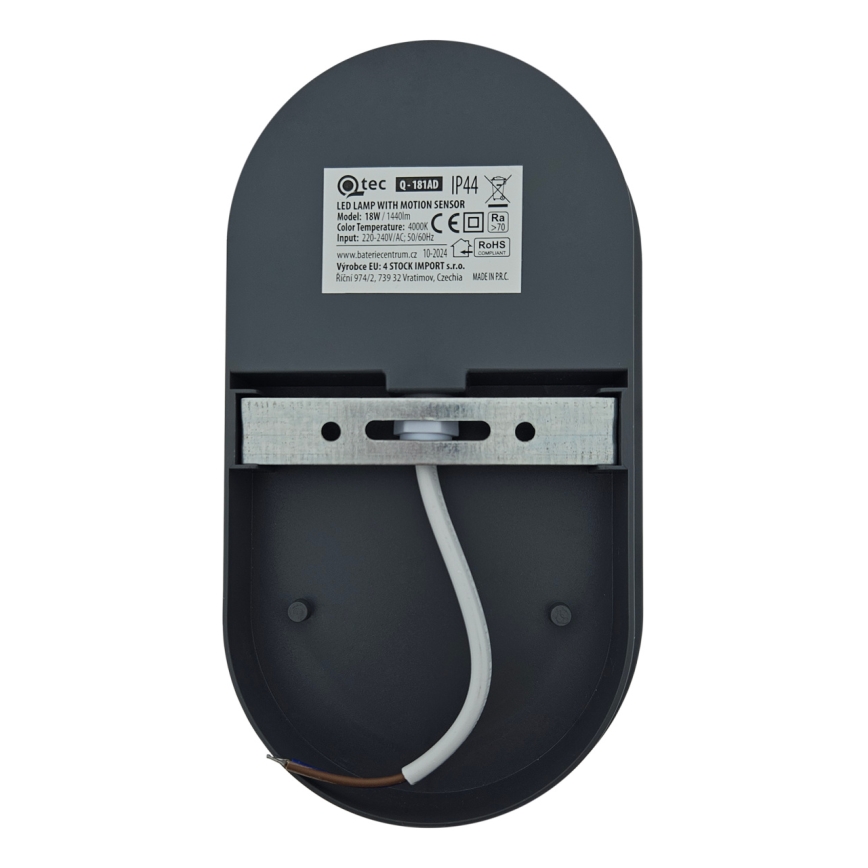LED Venkovní nástěnné svítidlo se senzorem pohybu LED/18W/230V IP44 antracit