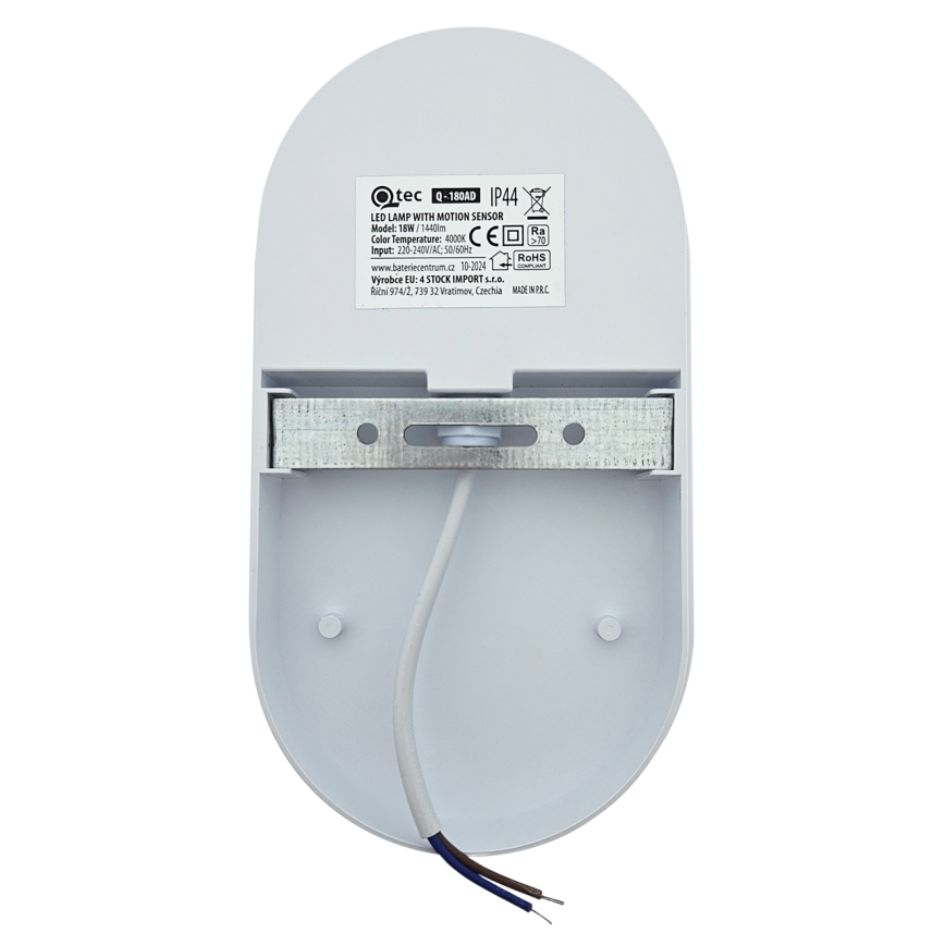 LED Venkovní nástěnné svítidlo se senzorem pohybu LED/18W/230V IP44 bílá