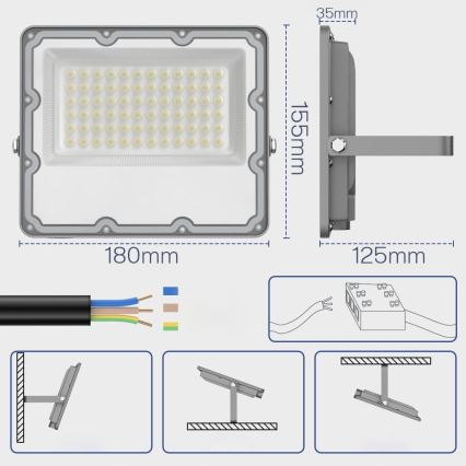 LED Venkovní reflektor LED/50W/230V 4500K IP65 šedá