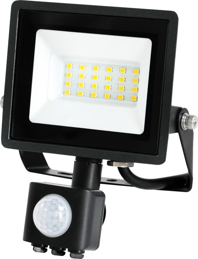 LED Venkovní reflektor se senzorem LED/20W/230V IP44 6500K černá