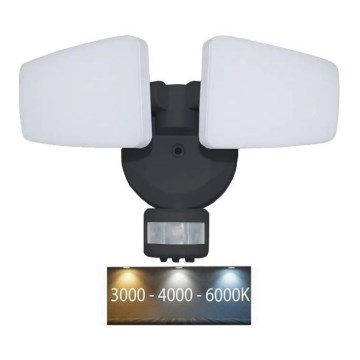 LED Venkovní reflektor se senzorem LED/24W/230V 3000/4000/6000K IP54 černá