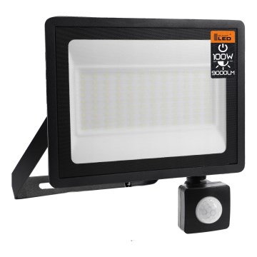 LED Venkovní reflektor se senzorem pohybu a soumraku LED/100W/230V 4500K IP65 černá