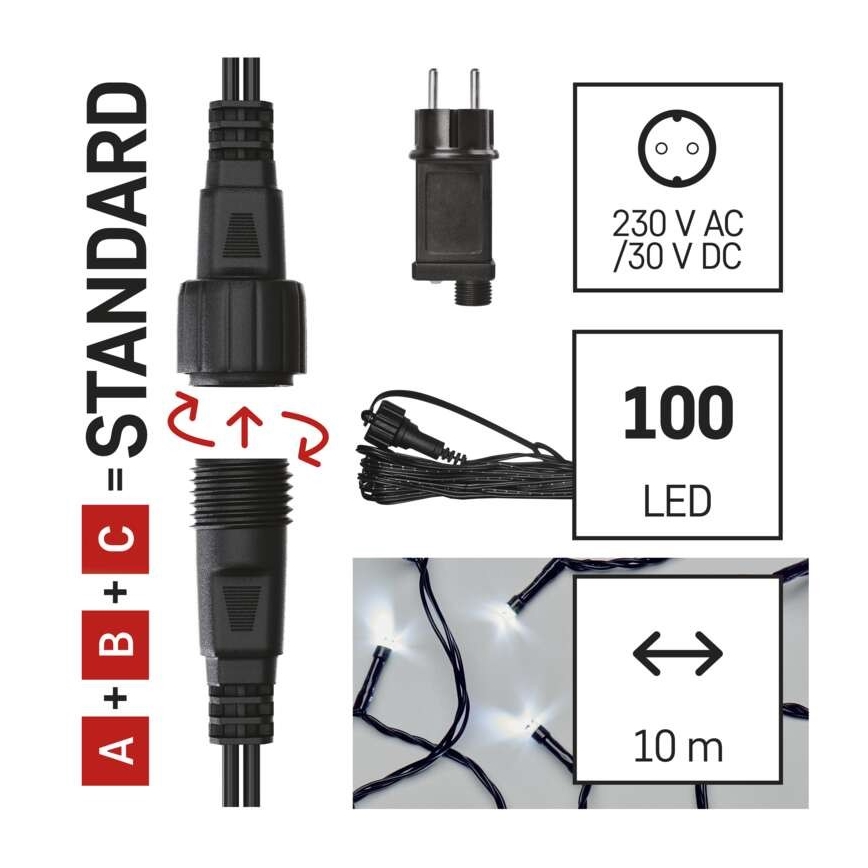LED  venkovní řetěz 100xLED/15m IP44 studená bílá