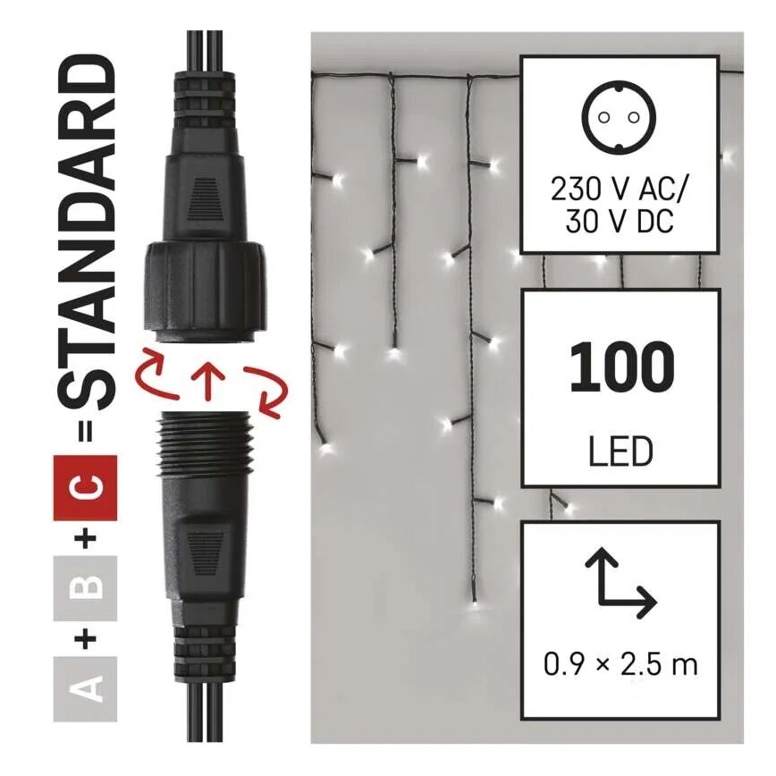 LED Venkovní  řetěz 100xLED/2,5x0,9m IP44 studená bílá