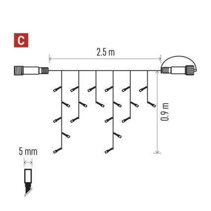 LED Venkovní  řetěz 100xLED/2,5x0,9m IP44 studená bílá