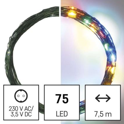 LED  venkovní řetěz 75xLED/12,5m IP44 multicolor
