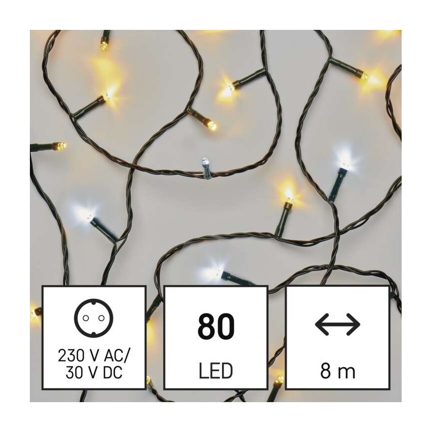 LED  venkovní řetěz 80xLED/2 funkce 13m IP44 teplá/studená bílá